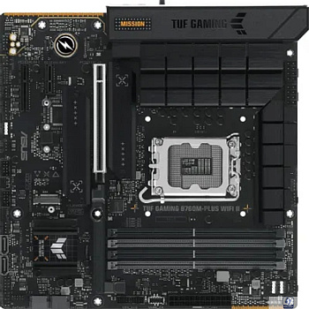 ASUS TUF GAMING B760M-PLUS WIFI II (Socket 1700, mATX, 4xDDR5(192GB),DP/HDMI, 1xPCIe 5.0x16/1xPCIe 4.0x4/1xPCIe 3.0, 1xLAN (2.5GbE), Wi-Fi, BT,4xSATA 6Gb/s, 3xM.2, 1xType-C, 3xUSB 3.2, 4xUSB 2.0)