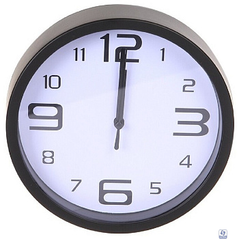 Perfeo Настенные часы "PF-WC-001", круглые д. 20 см, чёрный корпус / белый циферблат