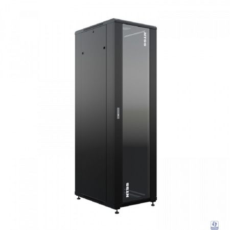 NTSS Шкаф напольный универсальный серверный NTSS R 42U 600х800мм, 4 профиля 19, двери стекло и сплошная металл, боковые стенки съемные, регулируемые опоры, разобранный, черный RAL 9005 NTSS-R42U6080GS