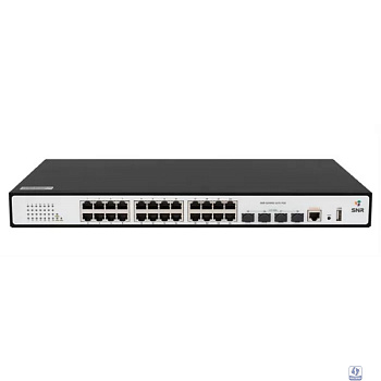 SNR Управляемый PoE коммутатор уровня 2, 24 порта 10/100/1000Base-T с поддержкой PoE, 4 порта 1/10G SFP+, PoE 370 Ватт