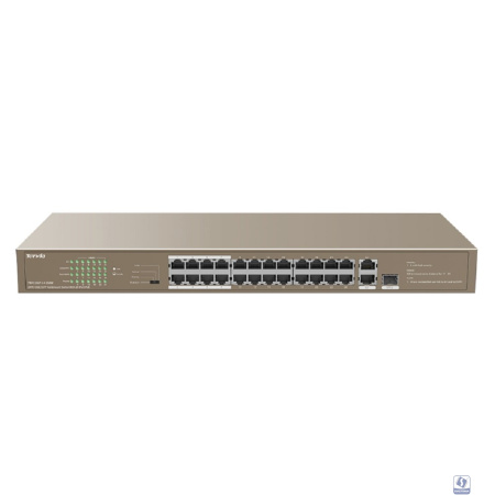 TENDA TEF1126P-24-250W Коммутатор в стойку 24-Ports 10/100 Base-TX + 2-Ports 10/100/1000 Base-T + 1-Port 1000 Base-X SFP 24-Ports PoE(PoE бюджет 230W)