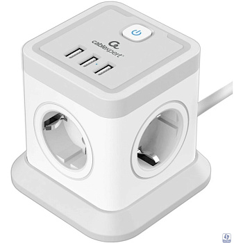 Cablexpert Сетевой фильтр Tower TWR-4-U3-W-3 (4р, 10А, 3xUSB, 3.1А, 3м, ур.защиты 2+) белый, коробка 