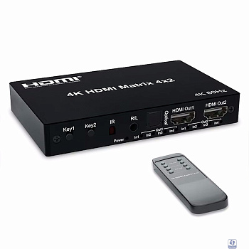 ORIENT HS0402H-2.0, HDMI матричный переключатель 4->2 с аудиовыходами, UHD 4K/60Гц (3840x2160), HDR, HDMI 2.0, HDCP 2.2, EDID управление, аудиовыходы: аналоговый jack 3.5 mm/ цифровой SPDIF, (33329)