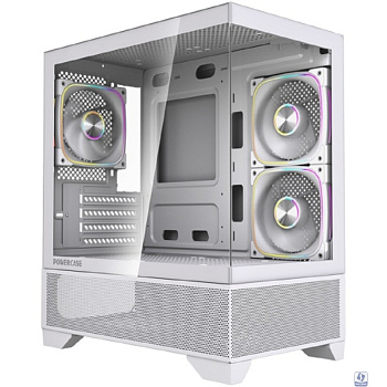 Powercase Корпус Vision Micro M4W, Tempered Glass, Type-C, 3x 120mm ARGB PWM Fan, белый, mATX  (CVMM4W-A3)