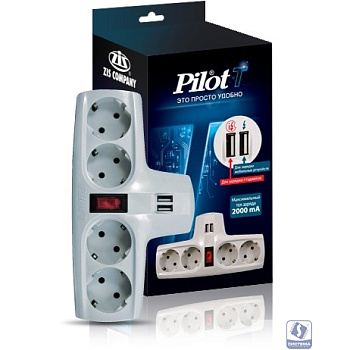 ZIS Сетевой разветвитель Pilot-T (4 розетки, 2xUSB)