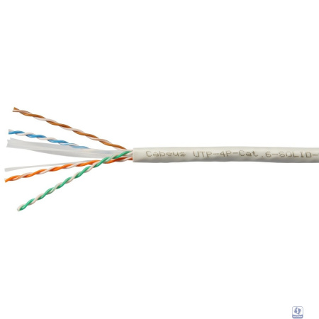 Cabeus UTP-4P-Cat.6-SOLID-LSZH-GY-100 Кабель витая пара UTP (U/UTP), категория 6, 4 пары (23 AWG), одножильный, LSZH нг(А)-HF, серый (100 м)