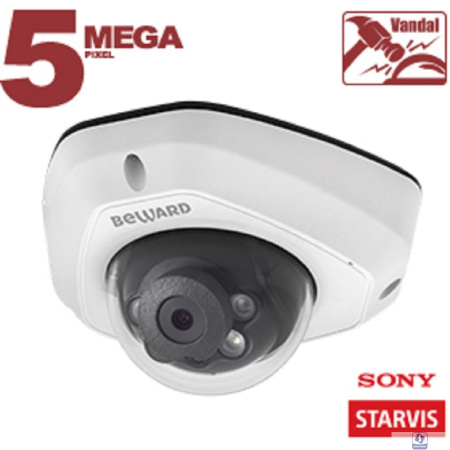 BEWARD NK55630D6 Тип 4-1 ВН, 5 Мп, 1/2.9'' КМОП Sony Starvis, 0.006 лк (день)/0.003лк (ночь), 2xWDR до 120 дБ, 3 потока H.265/Н.264 HP/MP/BP, MJPEG, 30к/с, 2560x1920, объектив 2.8 / 3.6 мм
