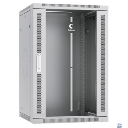 Cabeus SH-05F-18U60/45-R Шкаф телекоммуникационный настенный разобранный 19" 18U 600x450x901mm (ШхГхВ) дверь стекло, цвет серый (RAL 7035)