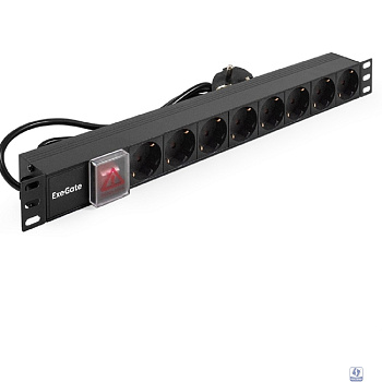 Exegate EX280842RUS Блок розеток ExeGate ServerPro PDU-19H803 Al-8S-EU2-SW, 19",1U,алюм, 8Schuko, евровилка, 2м