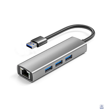 ORIENT JK-340N, разветвитель-сетевая карта USB 3.2 Gen1 (5 Гбит/c), порты: 3xUSB-A + RJ45 Gigabit Ethernet, RTL8153, 100/1000 Мбит/с, кабель USB Type-A, алюминиевый корпус, серебристый (33308)