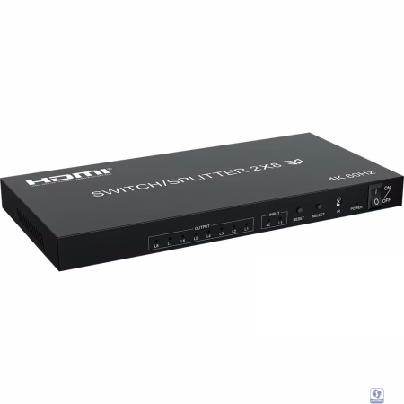 ORIENT HSP0208H-2.0, HDMI переключатель/разветвитель 2->8, UHD 4K/60Гц (3840x2160), HDR, HDMI 2.0, HDCP 2.2, пульт ДУ, внешний БП 5В/2A, метал.корпус (33321)