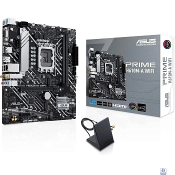 ASUS PRIME H610M-A WIFI (Socket 1700, mATX, 2xDDR5(96GB), VGA/DP/HDMI, 1xPCIe 4.0x16/1xPCIe 3.0, 1xLAN, Wi-Fi, BT, 4xSATA 6Gb/s, 2xM.2, 1xUSB 3.2, 4xUSB 2.0, 2xPS/2)