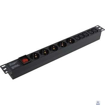 Exegate EX280866RUS Блок розеток ExeGate ServerPro PDU-19H008 Al-5C135S-C14-SW, 19",1U,алюм, 5 IEC 320 C13, 5Schuko, С14