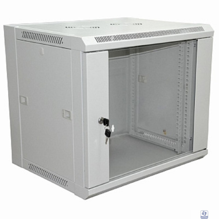 Rexant (04-2220) Шкаф настенный 19" 6U 600х600х370мм (ШхГхВ) - передняя дверь стекло, боковые стенки съемные (разобранный), RAL 7035 PRO