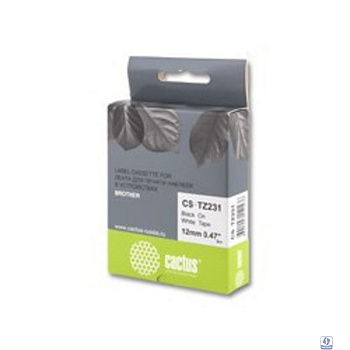 CACTUS  TZ-231 Лента CACTUS (CS-TZ231) для печати наклеек в устройствах brother P-touch 1010/1280/1280VP/2700VP, черный на белом, 12мм х 8м