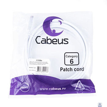 Cabeus PC-UTP-RJ45-Cat.6-5m-WH-LSZH Патч-корд U/UTP, категория 6, 2xRJ45/8p8c, неэкранированный, белый, LSZH, 5м