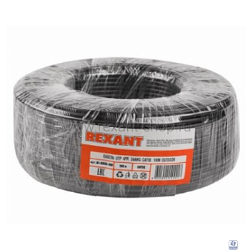 Rexant (01-0045-100) Кабель U/UTP, CAT 5e, PE 4х2х0,50мм, 24AWG, внешний, черный, 100м