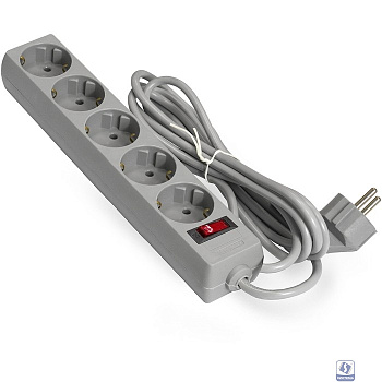Exegate EX285798RUS Удлинитель ExeGate EC-5-1.8G (5 евророзетки с заземлением, 1.8м, защита от перегрузки, выключатель с подсветкой, серый)