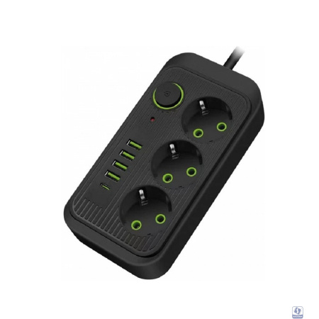 Amper сетевой удлинитель,4,0м, 3 розетки, 3*0,75мм, 10А, 2500 Вт, 4usb, 1Type-C, черный. [JH-1074U-4B]