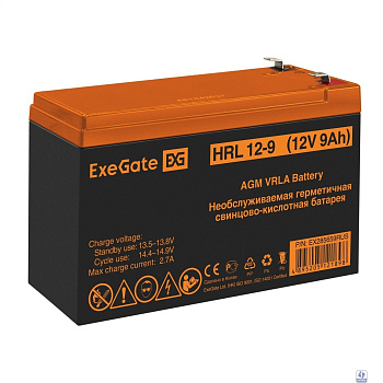 Exegate EX285659RUS Аккумуляторная батарея HRL 12-9 (12V 9Ah 1234W, клеммы F2)