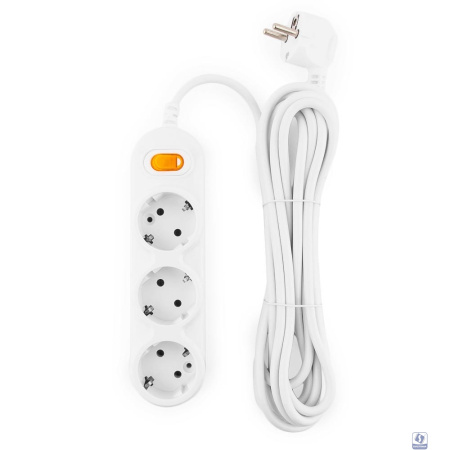 PowerCube Удлинитель (PC-2-5M) 5.0м, 3 розетки, 10А, с выключателем, белый