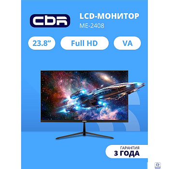 CBR LCD Монитор 23.8" ME-2408, VA, FHD 1920x1080, 100Гц, 1*HDMI/1*VGA, внешний БП, черный, кабель HDMI, VESA крепление для миниПК [LCD-ME2408-OPC]