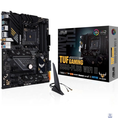 ASUS TUF GAMING B550-PLUS WIFI II (Socket AM4, ATX, 4xDDR4(128GB), DP/HDMI, 1xPCIe 4.0x16/1xPCIe 3.0x16/3xPCIe 3.0, 1xLAN (2.5GbE), Wi-Fi, BT, 6xSATA 6Gb/s, 2xM.2, 1xType-C 5xUSB 3.2, 2xUSB 2.0)