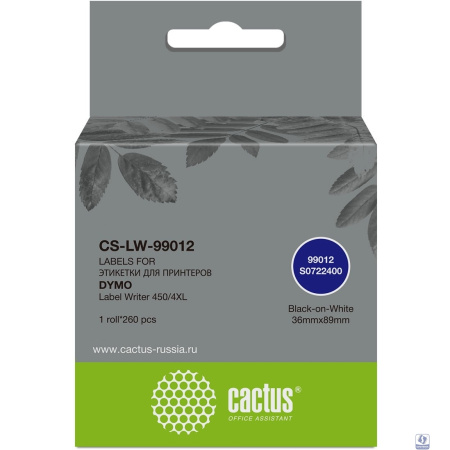 Этикетки Cactus CS-LW-99012 сег.:89x36мм черный белый 260шт/рул Dymo Label Writer 450/4XL