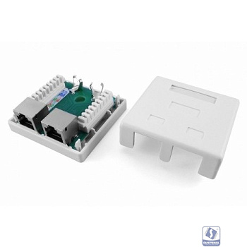 Hyperline SB1-2-8P8C-C5e-SH-WH Розетка компьютерная RJ-45(8P8C), категория 5e, экранированная, двойная, внешняя, Dual IDC
