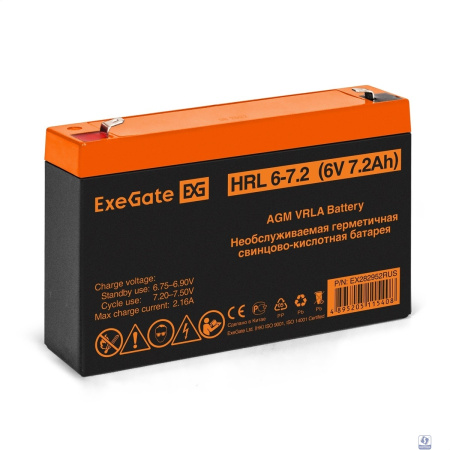 Exegate EX282952RUS Аккумуляторная батарея HRL 6-7.2 (6V 7.2Ah, клеммы F1)