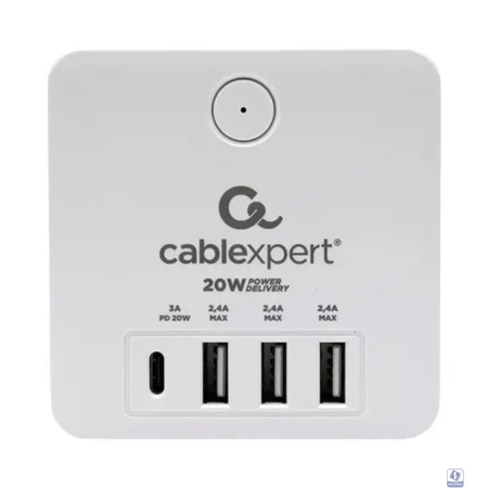 Cablexpert Сетевой фильтр Cube CUBE-4-CU3-W (4р, 16А, 1xType-C PD, 3 х USB, ур.защиты 2+) белый, коробка