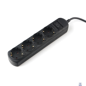 PowerCube Удлинитель (PC-1B-1,5M) 1.5м, 4 розетки, 10А, без выключателя, черный графит