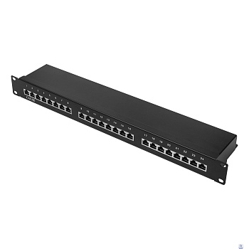 Патч-панель 19" NEOMAX [NM-PP-1U24P-SC5E-D-102-BK] 1U, 24 порта, кат.5E, STP, Dual IDC, цвет черный