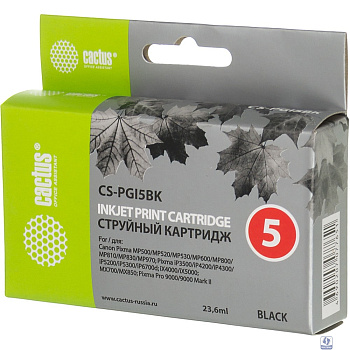 Cactus PGI-5BK Картридж струйный Cactus CS-PGI5BK черный для Canon Pixma MP470/ MP500/ MP520/ MP530 (23,6ml)