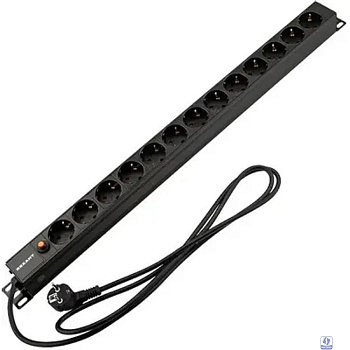 Rexant (04-0205-2) Блок распределения питания для 19" шкафов, вертикальный, 13 розеток СЕЕ 7/4, 16A, фильтр, без выкл, алюм корп, шнур 2м, вилка СЕЕ 7/7