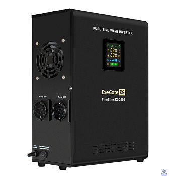 Exegate EX296002RUS ИБП (инвертор, синус, для котла) настенный ExeGate FineSine SX-2500.LCD.AVR.2SH <2500VA/1800W, чистая синусоида, цветной LCD-дисплей, AVR, 2*Schuko, линейно-интерактивный, внешняя 