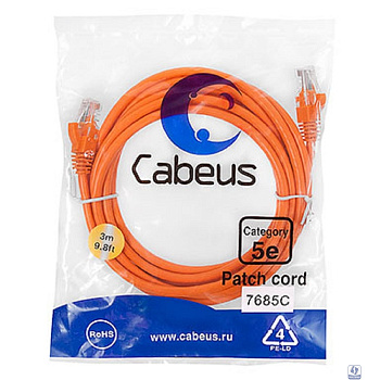 Cabeus PC-UTP-RJ45-Cat.5e-3m-OR Патч-корд U/UTP, категория 5е, 2xRJ45/8p8c, неэкранированный, оранжевый, 3м
