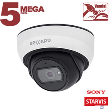 BEWARD SV3210DBS Купольная IP-камера 5 Мп, 1/2.8'' КМОП Sony Starvis, 2xWDR до 120 дБ, 3 потока H.265/Н.264 HP/MP/BP, MJPEG, 30к/с, 2592x1944, объектив 2.8 / 3.6 мм (на выбор)