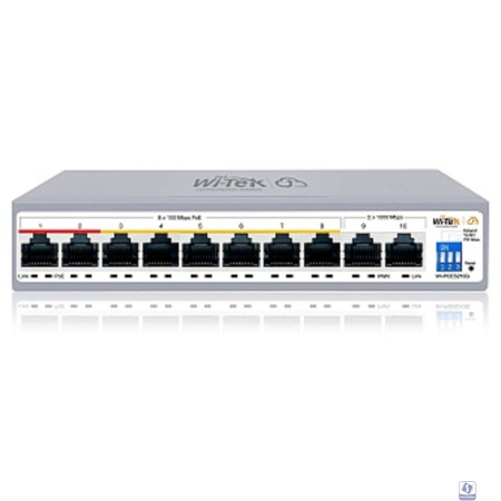 Wi-Tek WI-PCES210G, настраиваемый PoE 100Вт, порты 8FE PoE + 2GE, Easy Smart