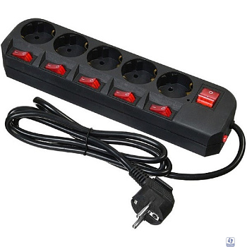 BURO Сетевой фильтр 5 розеток (500SH-1.8-SW-B) 1.8м, черный коробка 