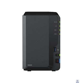 Synology DS223 Сетевое хранилище NAS, слоты 2x2.5"/3.5" SATA3, 1x1 Гбит/с, 3xUSB 3.X, Realtek RTD1619B/4x1.7 ГГц, DDR4 2Gb, 60W 