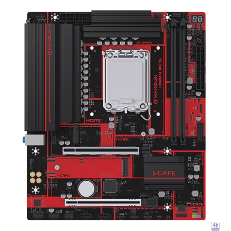 MAXSUN MS-B860M I-CAFE 5G (Socket 1851, mATX, 2*DDR5, HDMI, 2xSATA3, 2*M.2,1xPCI-Ex16/1xPCI-Ex4, 4*USB 2.0, 2*USB 3.2, LAN 1*5G, black-red, oem)