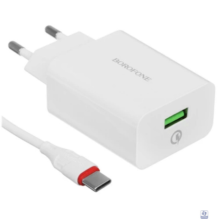 BOROFONE BA21A/ Сетевое ЗУ + Кабель Type-C 1m/ QC 3.0/ 1 USB/ Выход: 18W/ White