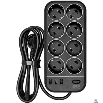 PowerCom Сетевой фильтр Powercom SP-08 USB03AB 1,8 m 1.8м (8 розеток) черный (коробка) (1928702)