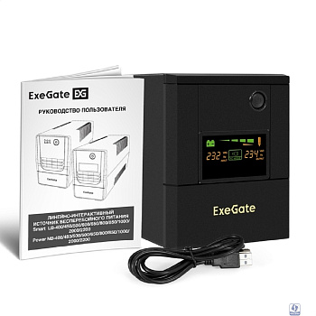 Exegate EX299822RUS ИБП ExeGate Smart LB-2000.LCD.AVR.4SH.USB (2000VA/1200W, цветной LCD, AVR, 4*Schuko, USB, батарея 12V 9Ah - 2 шт., металлический корпус, Black)