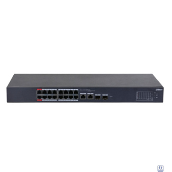 DAHUA DH-CS4218-16ET-190 16-портовый PoE коммутатор L2 управляемый 16xRJ45 100Mb PoE, 2хКомбо SFP/RJ45 1Gb uplink, суммарно 190Вт, коммутация 7.2 Гбит/с, MAC-таблица 8К