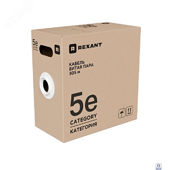 Rexant (02-0006-R) Кабель витая пара U/UTP, CAT 5e, PE, 4х2х0,52 мм, 24AWG, OUTDOOR, SOLID, черный, 305м, РФ