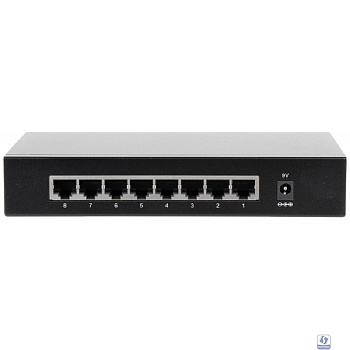 DAHUA DH-PFS3008-8GT 8-портовый гигабитный неуправляемый коммутатор, 8xRJ45 1Gb, коммутация 16 Гбит/с, MAC-таблица 2К, металл