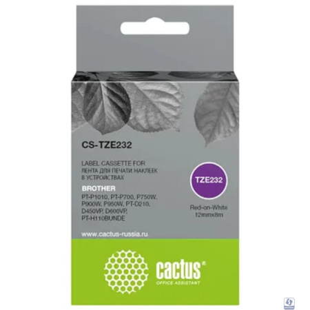 Картридж ленточный Cactus CS-TZE232 TZe-232 черный для Brother PT-P1010, PT-P700, P750W, P900W, P950W, PT-D210, D450VP, D600VP, PT-H110BUNDE