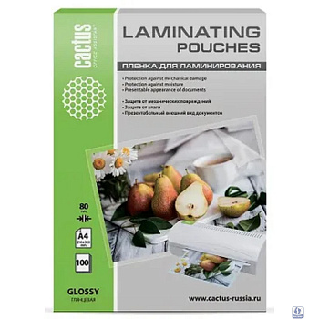 Cactus Пленка для ламинирования 80мкм A4 (100шт) глянцевая 216 x 303мм [CS-LPGA480100]